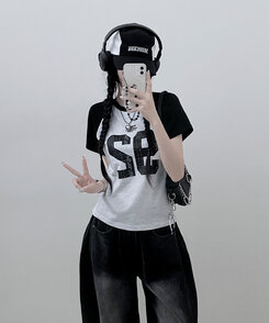 92ナグラン配色セミクロップ半袖Tシャツ MELANGE WHITE