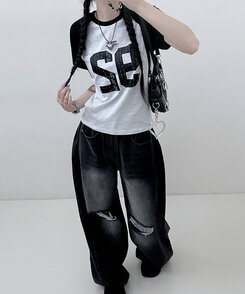 92ナグラン配色セミクロップ半袖Tシャツ MELANGE WHITE