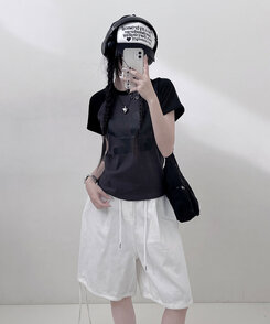 92ナグラン配色セミクロップ半袖Tシャツ CHARCOAL