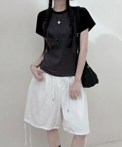 92ナグラン配色セミクロップ半袖Tシャツ CHARCOAL