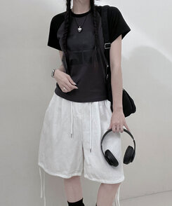 92ナグラン配色セミクロップ半袖Tシャツ CHARCOAL