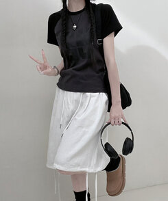 92ナグラン配色セミクロップ半袖Tシャツ CHARCOAL