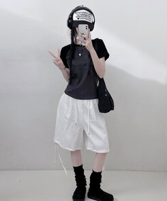 92ナグラン配色セミクロップ半袖Tシャツ CHARCOAL