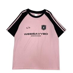 半袖Tシャツ ルーズフィットラグラン配色トラック半袖Tシャツ