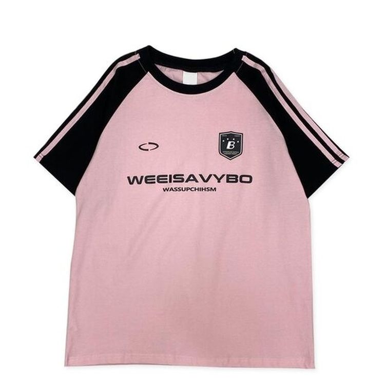ルーズフィットラグラン配色トラック半袖Tシャツ
