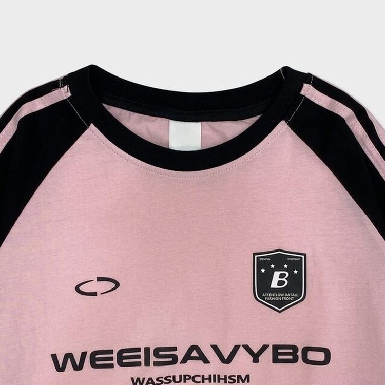 ルーズフィットラグラン配色トラック半袖Tシャツ