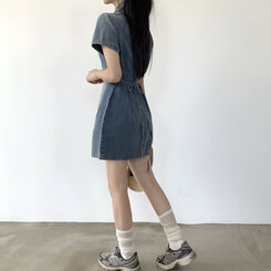 [허리끈!핏보장]숏/롱기장 데님 단추 카라 미니원피스 2color 라이트블루