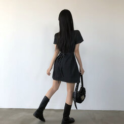 [허리끈!핏보장]숏/롱기장 데님 단추 카라 미니원피스 2color 차콜
