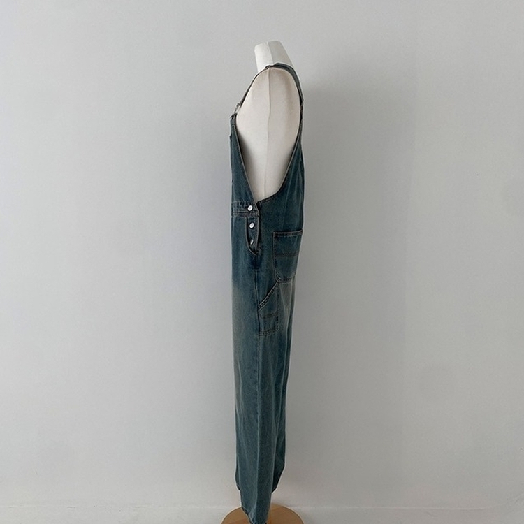 델로 워싱 와이드 오버롤 데님 멜빵 팬츠
