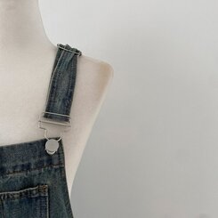 델로 워싱 와이드 오버롤 데님 멜빵 팬츠