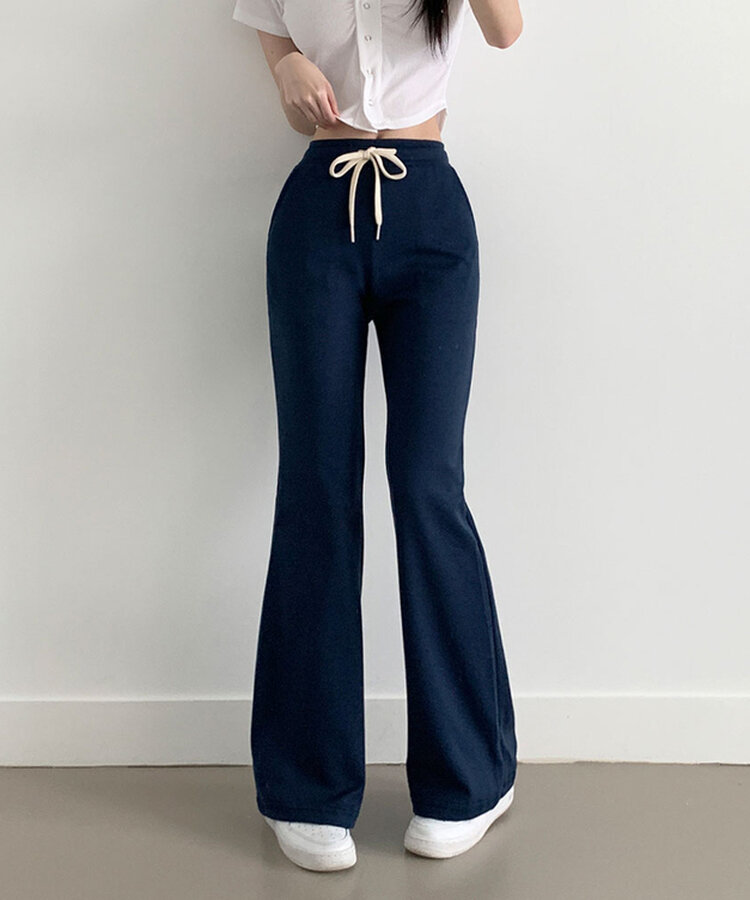 ハイウエストブーツカットトレーニングロングパンツ8色 NAVY