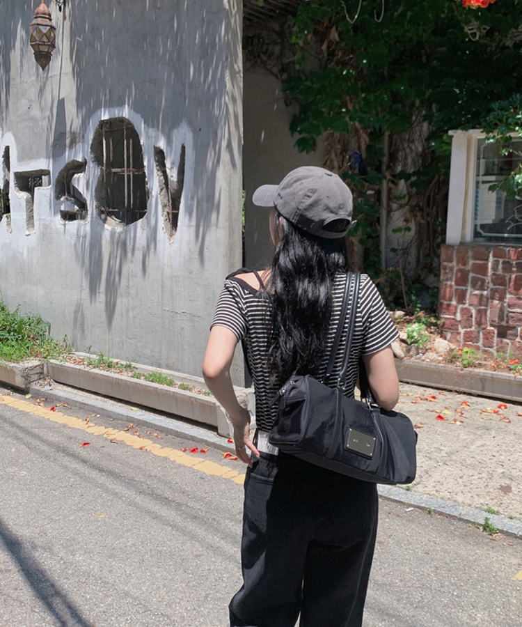 ナチュラルストライプオフショルダー半袖Tシャツ IVORY