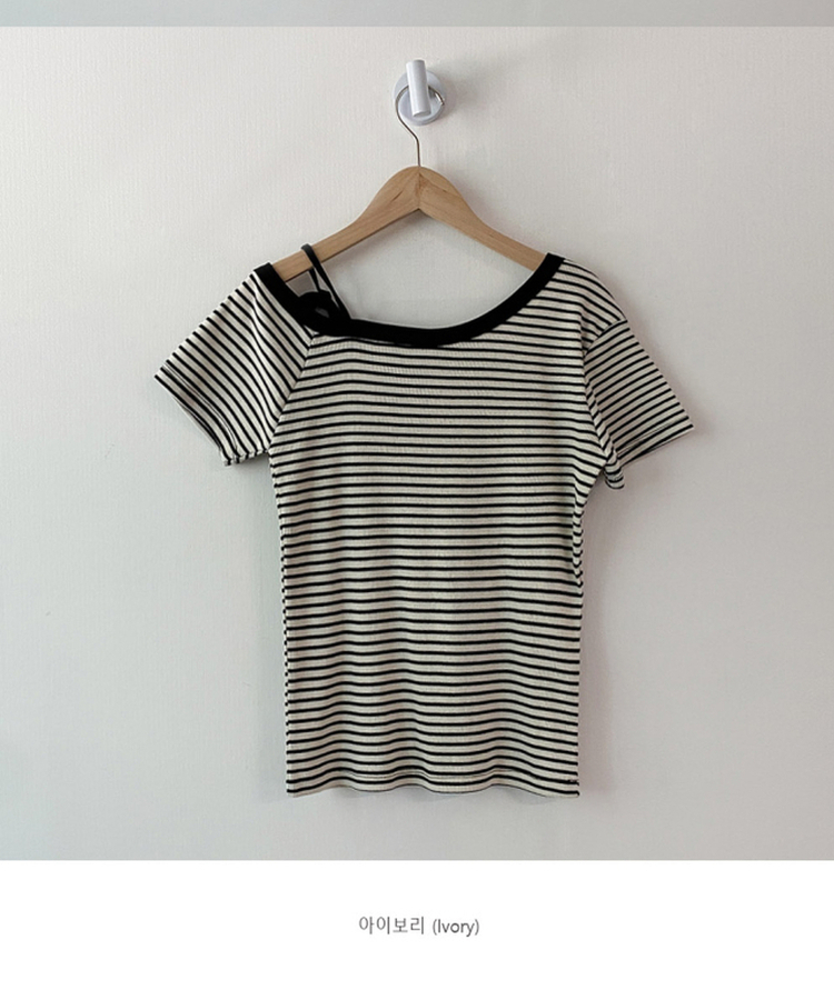 ナチュラルストライプオフショルダー半袖Tシャツ