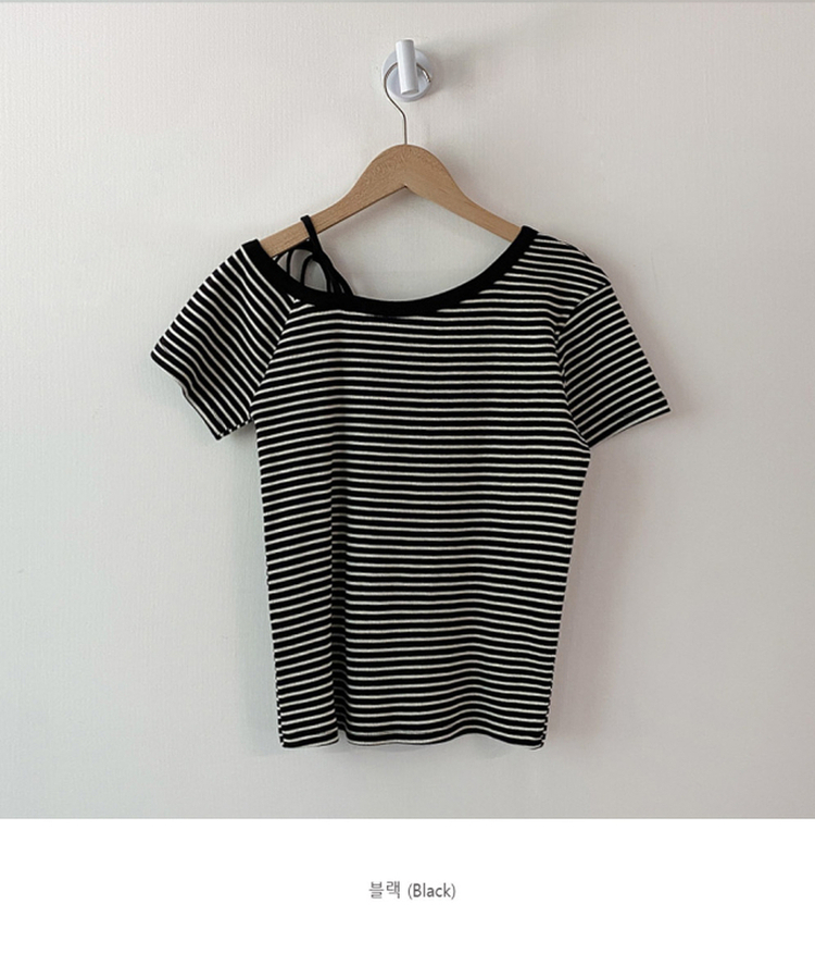 ナチュラルストライプオフショルダー半袖Tシャツ