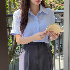 デイリーストライプ半袖シャツ SKY BLUE