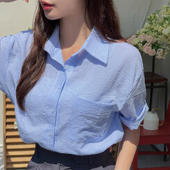 デイリーストライプ半袖シャツ SKY BLUE