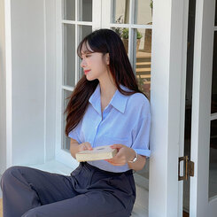 デイリーストライプ半袖シャツ SKY BLUE