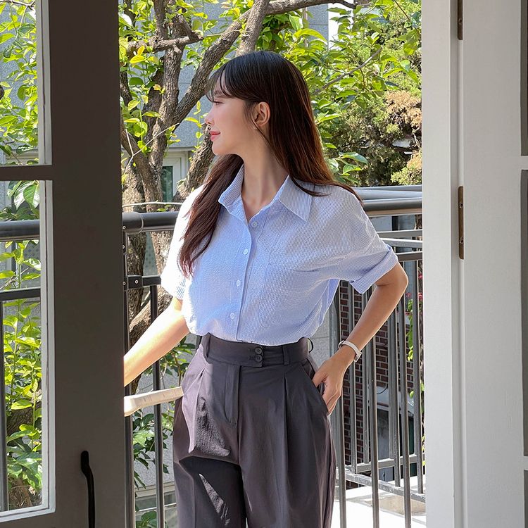 デイリーストライプ半袖シャツ SKY BLUE