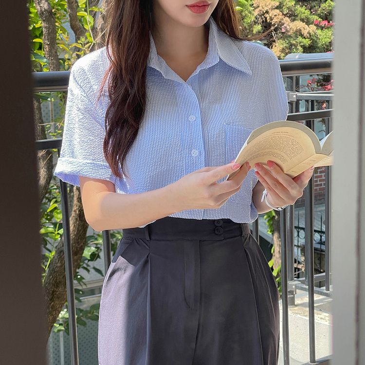 デイリーストライプ半袖シャツ SKY BLUE