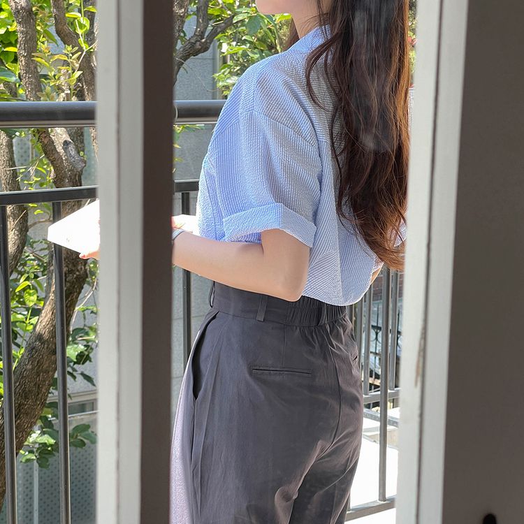 デイリーストライプ半袖シャツ SKY BLUE