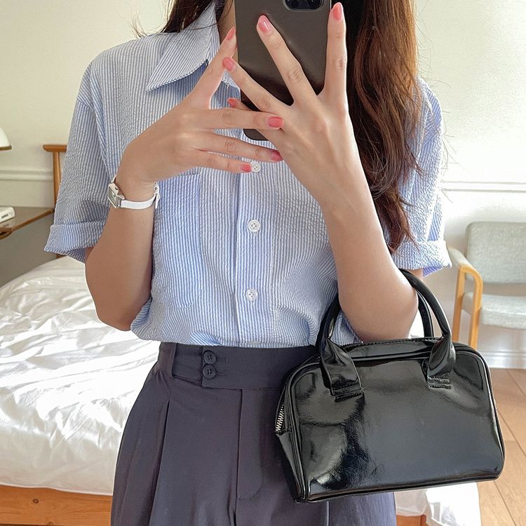 デイリーストライプ半袖シャツ SKY BLUE