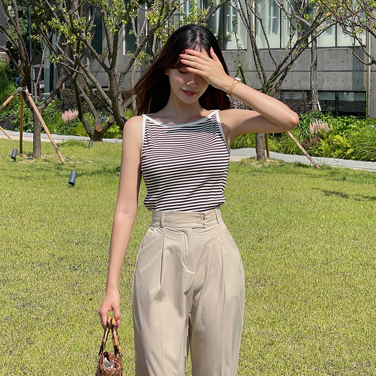 (6컬러) 겨드랑이 군살커버! 보트넥 스트라이프 나시 블랙