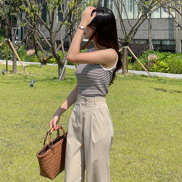 (6컬러) 겨드랑이 군살커버! 보트넥 스트라이프 나시 블랙