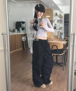 【BASIC/LONG 丈別 ジョガー調節可】ツーポケットナイロンパンツ BLACK