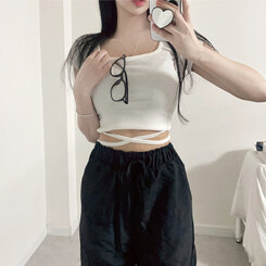 半袖Tシャツ スパンクロップスクエアネック半袖Tシャツ WHITE