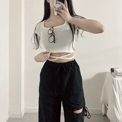 半袖Tシャツ スパンクロップスクエアネック半袖Tシャツ WHITE