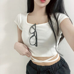 半袖Tシャツ スパンクロップスクエアネック半袖Tシャツ WHITE