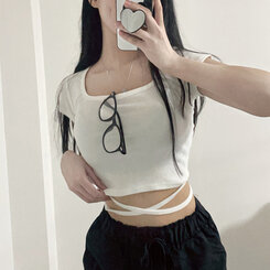 半袖Tシャツ スパンクロップスクエアネック半袖Tシャツ WHITE