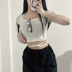 半袖Tシャツ スパンクロップスクエアネック半袖Tシャツ WHITE