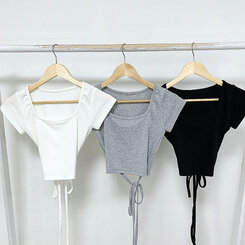 半袖Tシャツ スパンクロップスクエアネック半袖Tシャツ