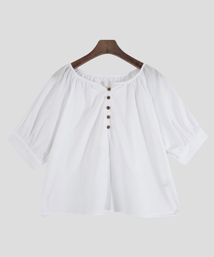 ボタンシャーリングパフ半袖ブラウス