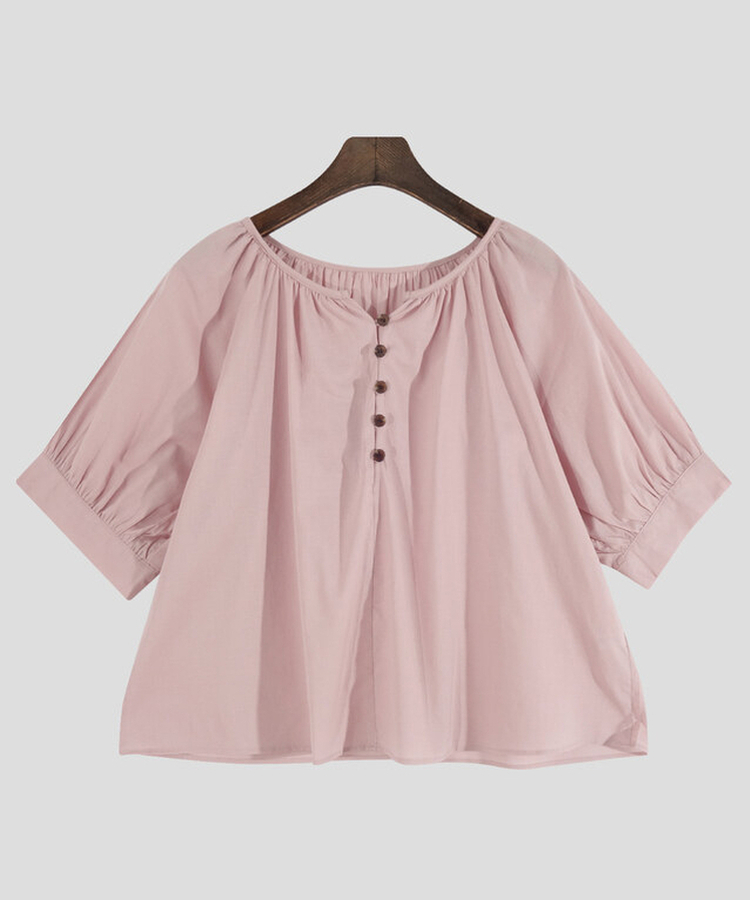 ボタンシャーリングパフ半袖ブラウス