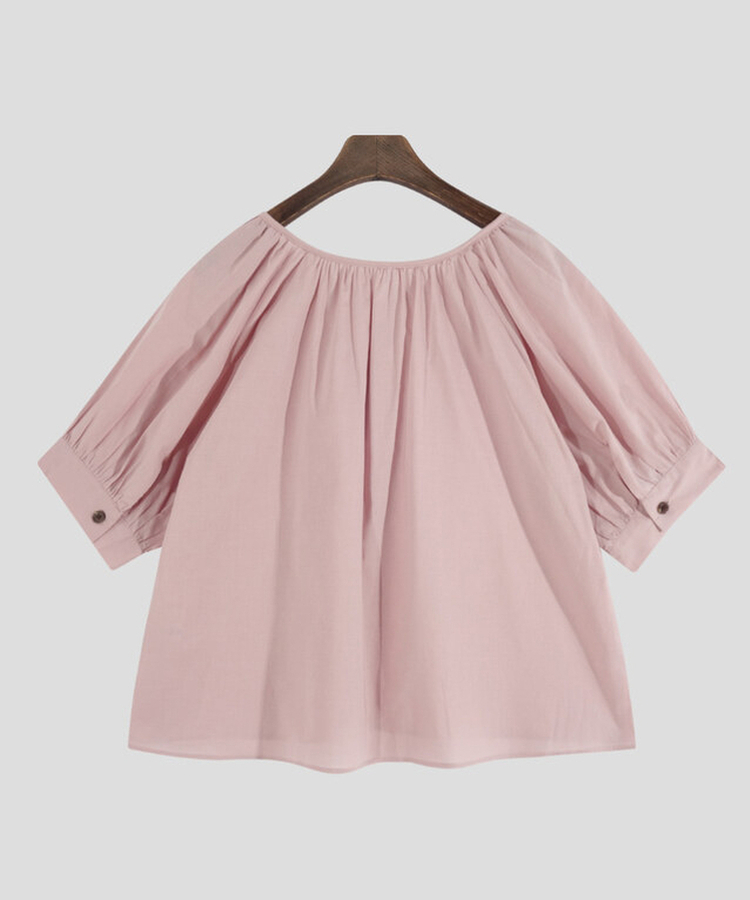 ボタンシャーリングパフ半袖ブラウス