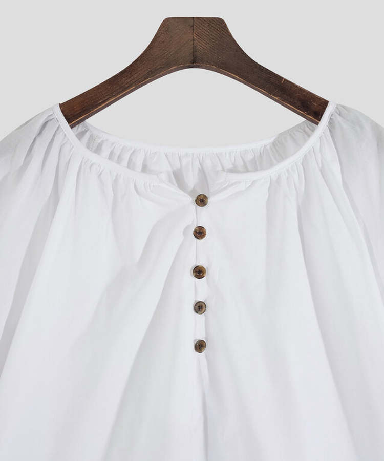 ボタンシャーリングパフ半袖ブラウス