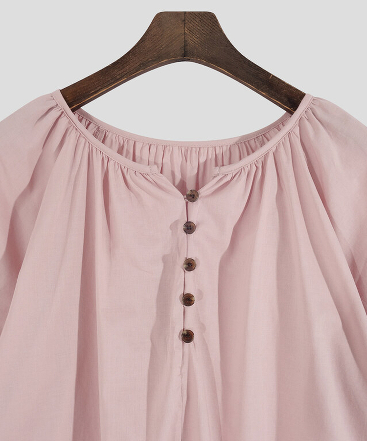 ボタンシャーリングパフ半袖ブラウス