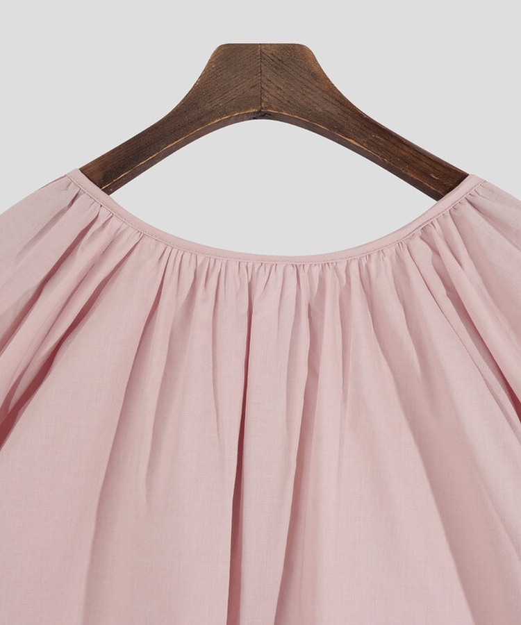 ボタンシャーリングパフ半袖ブラウス