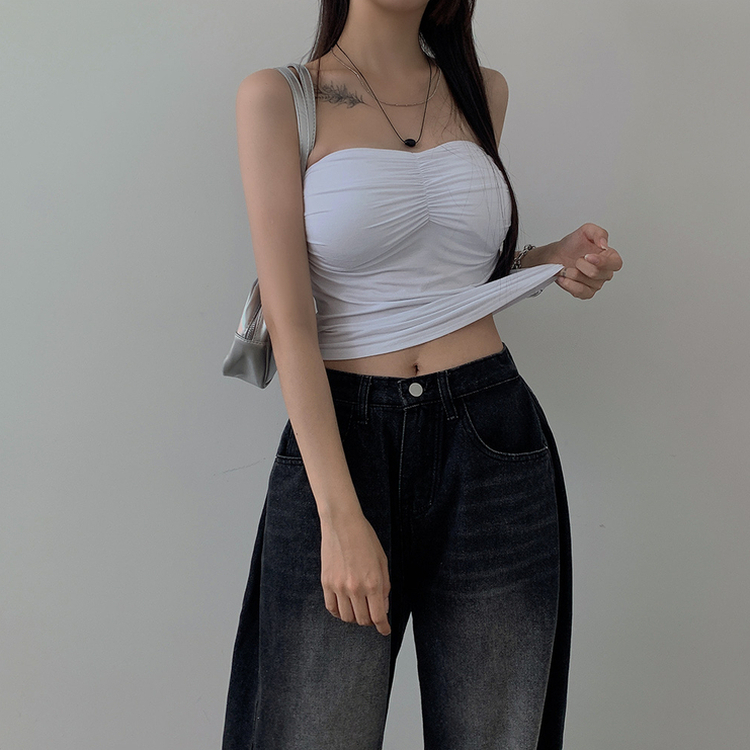 カップ付き】シャーリングクロップチューブトップ5色