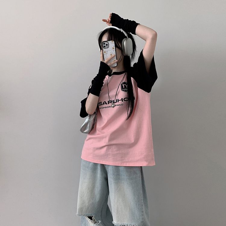 STS53529 オーバーフィット配色スポーティー半袖Tシャツ 半袖T