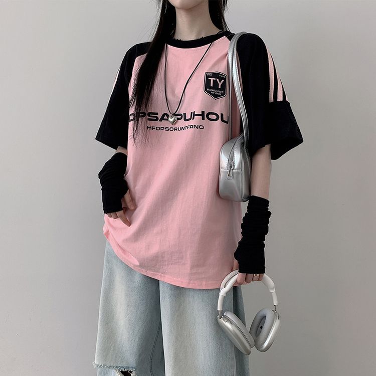 STS53529 オーバーフィット配色スポーティー半袖Tシャツ 半袖T