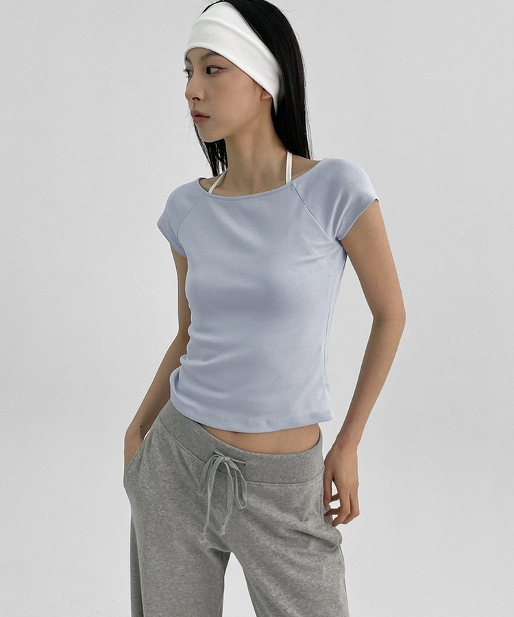 ミニブラグランワンショルダー半袖Tシャツ SKY BLUE