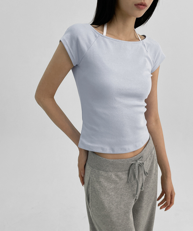 ミニブラグランワンショルダー半袖Tシャツ SKY BLUE