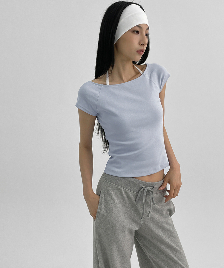 ミニブラグランワンショルダー半袖Tシャツ SKY BLUE