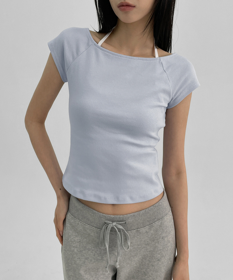 ミニブラグランワンショルダー半袖Tシャツ SKY BLUE