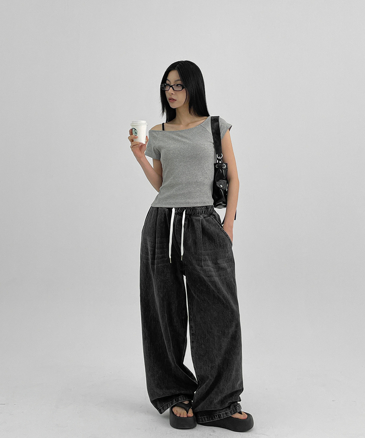 ミニブラグランワンショルダー半袖Tシャツ MELANGE GRAY