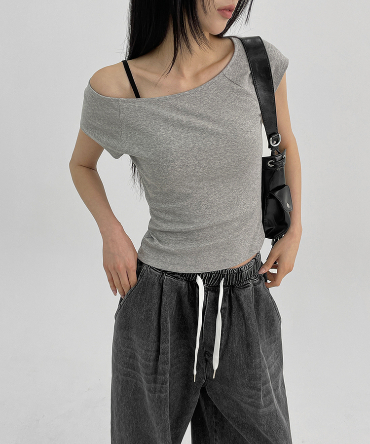 ミニブラグランワンショルダー半袖Tシャツ MELANGE GRAY