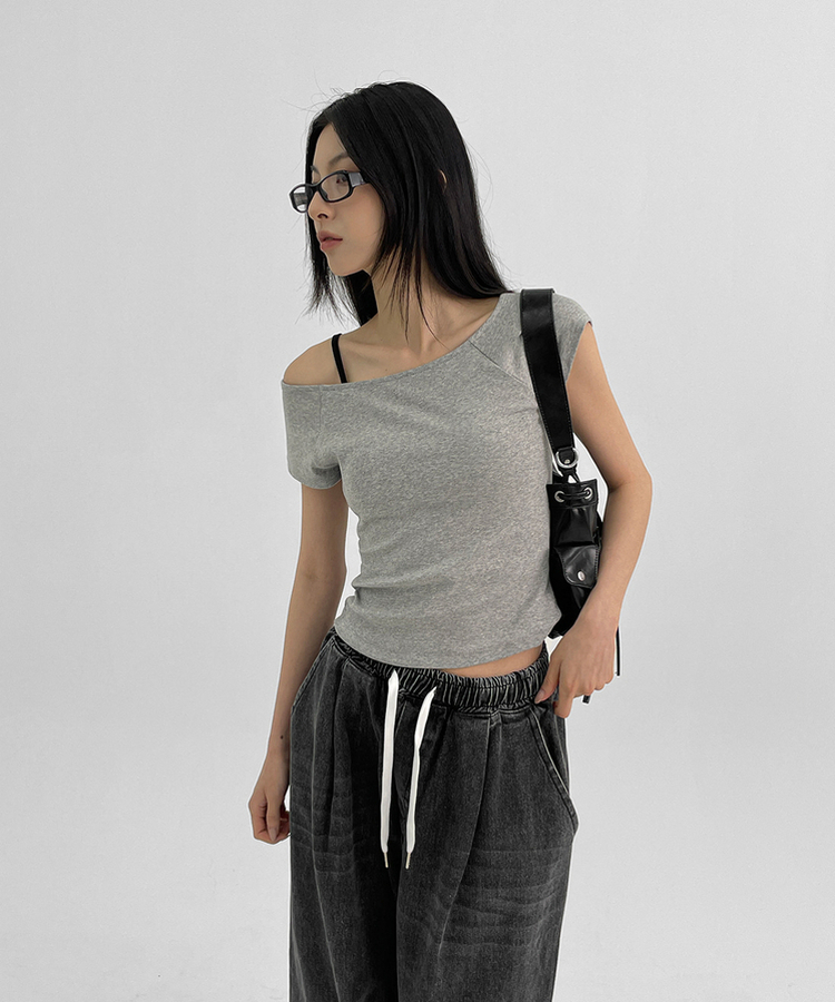 ミニブラグランワンショルダー半袖Tシャツ MELANGE GRAY